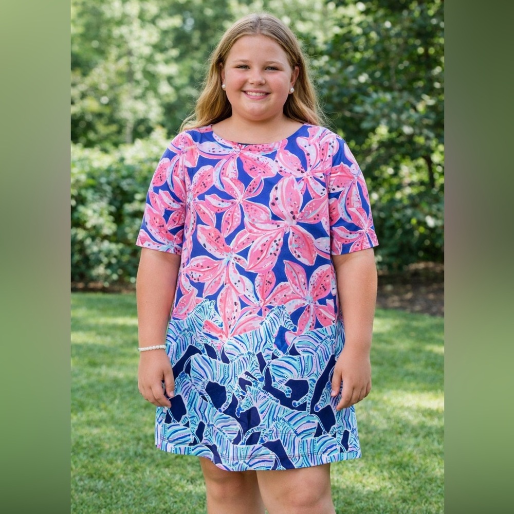 Lilly Pulitzer GIRLS LITTLE LILAH DRESS Royal Purple Wild child Pink XL